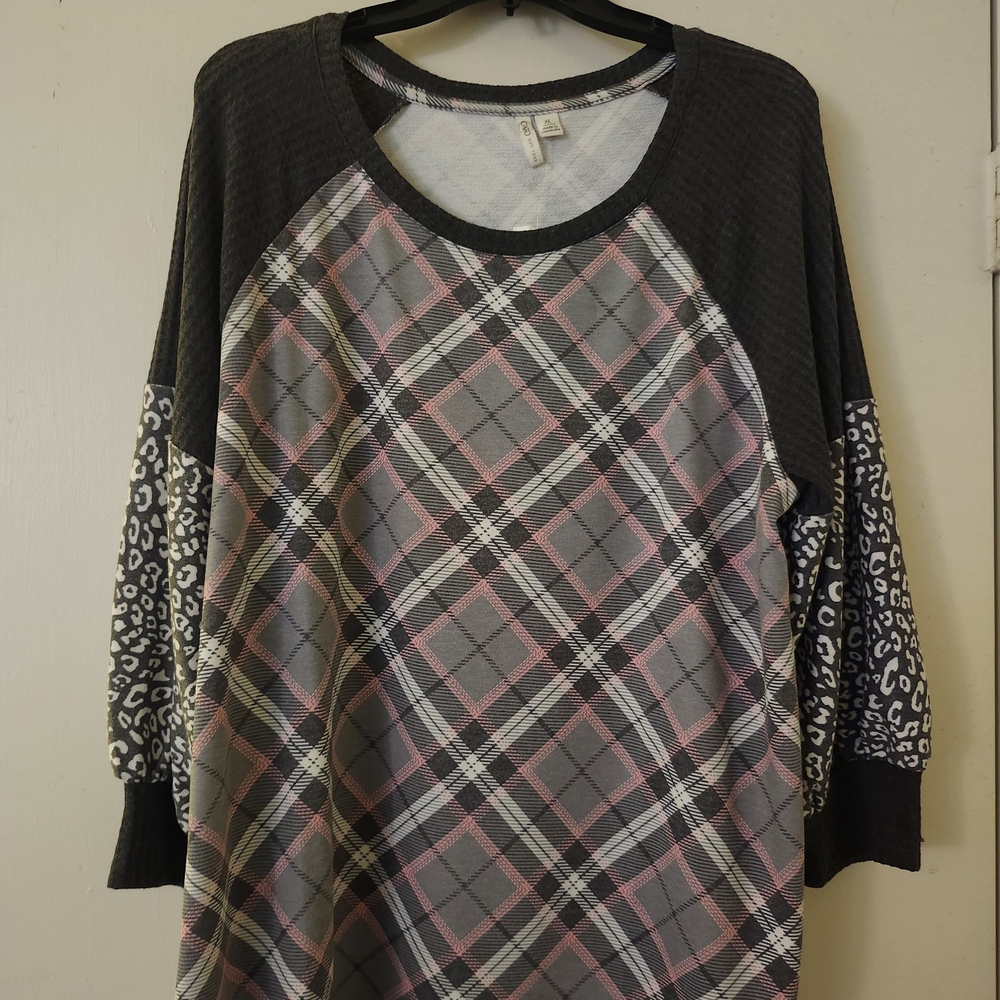 Plaid and Leopard Print Top